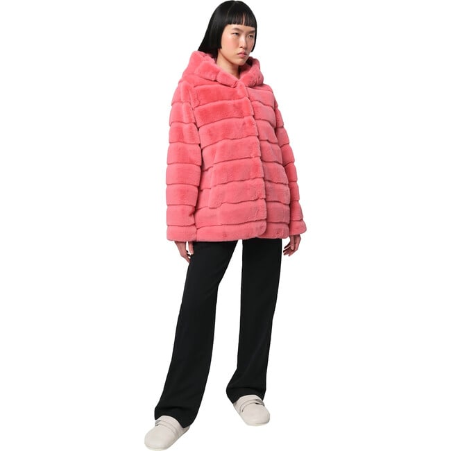 Women's Goldie Pluche™ Hooded Tiered Short Coat, Geranium - Coats - 2