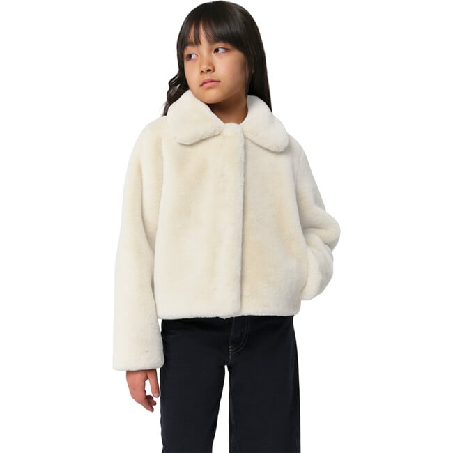 Kids Elis Pluche™ Fauz Seude Spread Collar Short Coat, Latte - Coats - 4