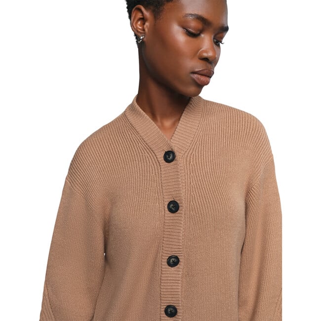 Anderson Doux Knit Ribbed Curved Sleeve Cardigan, Beige - Cardigans - 4