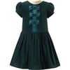 Tartan Velvet Bow Front Short Puff Sleeve Drop-Waist Skirt Dress, Green - Dresses - 1 - thumbnail