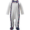 Tartan Trim Frill Velour Button Footie Babygro, White - Onesies - 1 - thumbnail