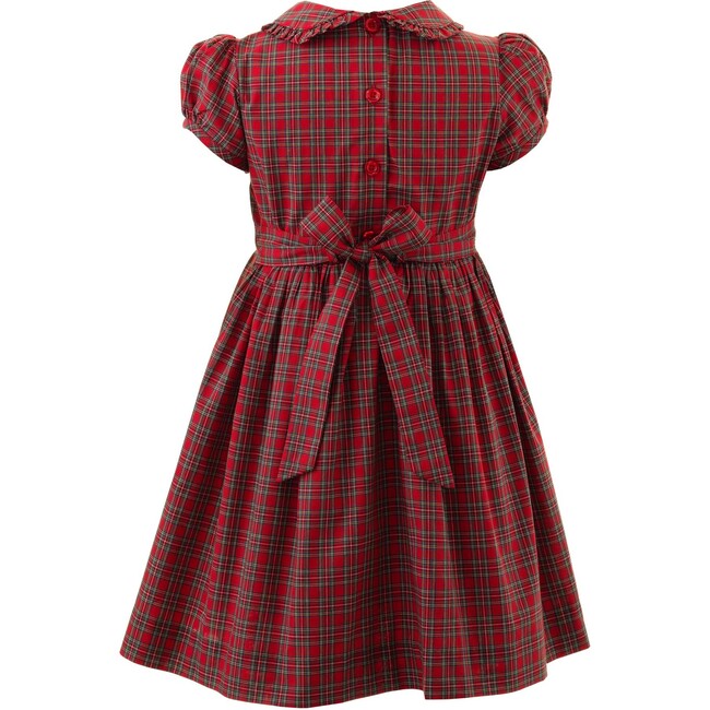 Tartan Frill Peter Pan Collar Puff Sleeve Sash Tie Dress, Red - Dresses - 2