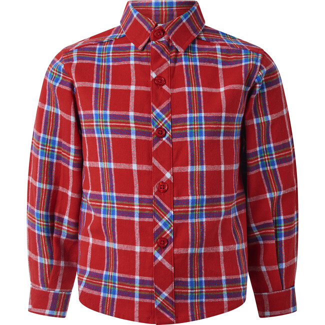 Tartan Classic Collar Long Sleeve Button-Up Shirt, Red