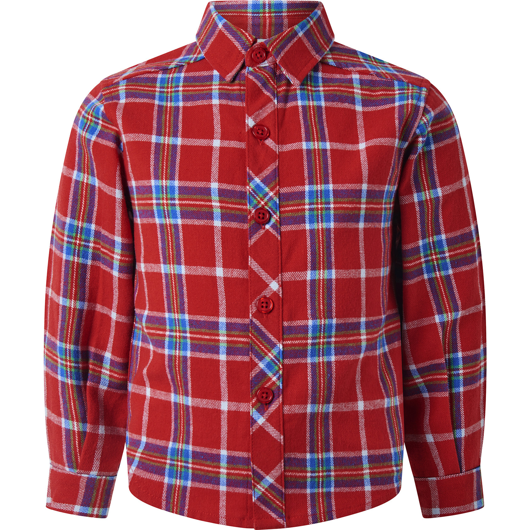 Tartan Classic Collar Long Sleeve Button-Up Shirt, Red - Button Downs - 1