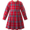 Tartan Ric Rac Trim Long Sleeve Sash Tie Pleat Dress, Red - Dresses - 1 - thumbnail