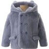 Teddy Faux Fur Double-Breast Flap Pocket Hooded Coat, Blue - Coats - 1 - thumbnail