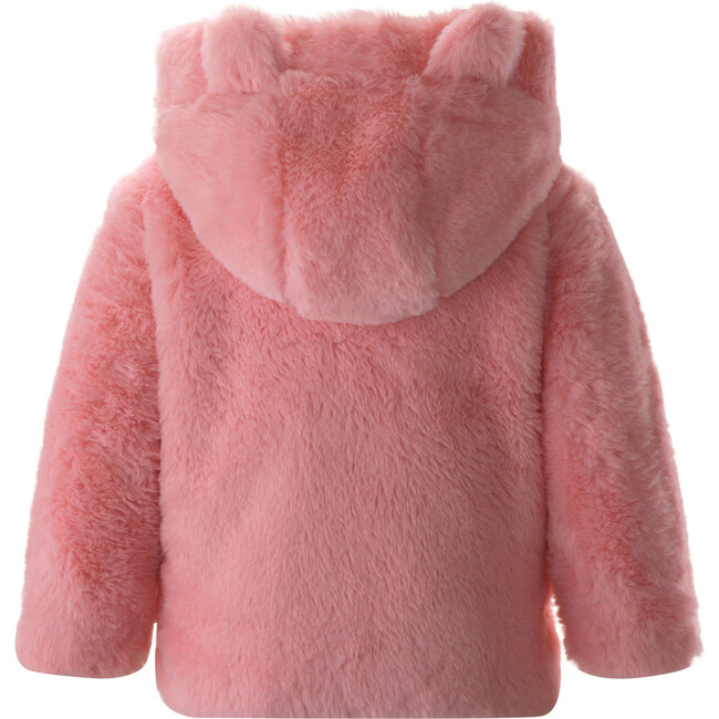 Teddy Faux Fur Double-Breast Flap Pocket Hooded Coat, Pink - Coats - 2