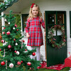 Tartan Ric Rac Trim Long Sleeve Sash Tie Pleat Dress, Red - Dresses - 3