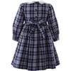 Snowman Tartan Frill Trim Long Sleeve Smocked Dress, Navy - Dresses - 2