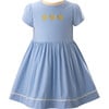 Snowflake Embroidered Ric Rac Ribbon Trim Short Puff Sleeve Dress, Blue - Dresses - 1 - thumbnail