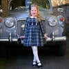 Snowman Tartan Frill Trim Long Sleeve Smocked Dress, Navy - Dresses - 3