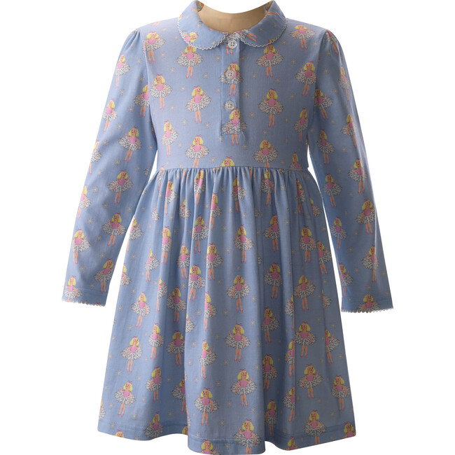 Snowflake Dancers Print Peter Pan Collar Jersey Skirt Dress, Blue