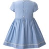 Snowflake Embroidered Ric Rac Ribbon Trim Short Puff Sleeve Dress, Blue - Dresses - 2