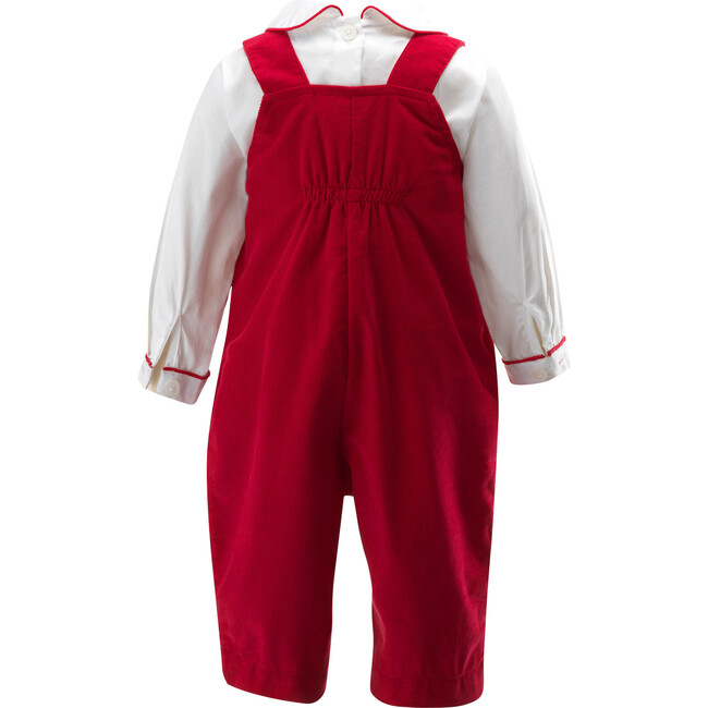 Scottie Dog Print Peter Pan Collar Smocked Overall Set, Red - Mixed Apparel Set - 2