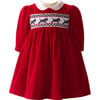 Scottie Dog Print Peter Pan Collar Puff Sleeve Smocked Dress & Bloomers, Red - Dresses - 1 - thumbnail