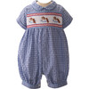 Rocking Horse Peter Pan Collar Short Sleeve Smocked Babysuit, Blur - Onesies - 1 - thumbnail