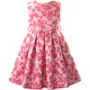 Rosebud Floral Embroidered Sleeveless Damask Skirt Dress, Pink - Dresses - 1 - thumbnail