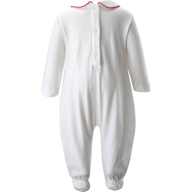 Santa Embroidered Peter Pan Collar Short Sleeve Babygro, White - Onesies - 2