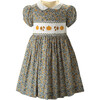 Pumpkin Floral Print Peter Pan Collar Smocked Waistband Dress, Multicolors - Dresses - 1 - thumbnail