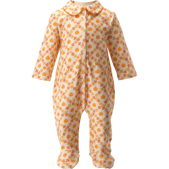 Pumpkin Check Scalloped Trim Snap Footie Babygro, Orange