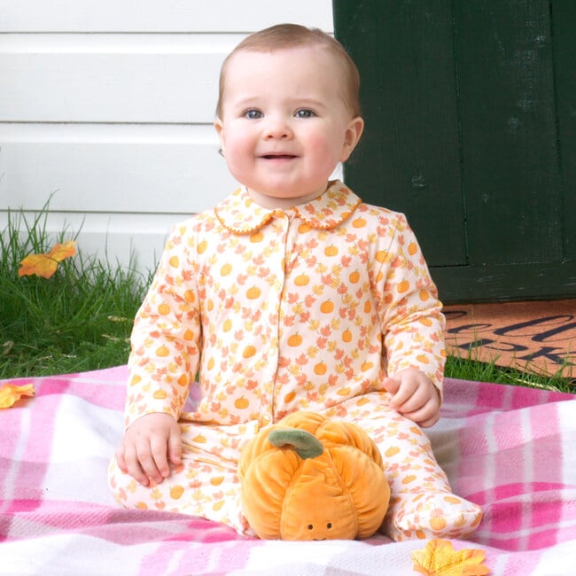 Pumpkin Check Scalloped Trim Snap Footie Babygro, Orange - Onesies - 3