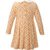 Pumpkin Check Peter Pan Collar Long Sleeve Jersey Skirt Dress, Orange - Dresses - 2