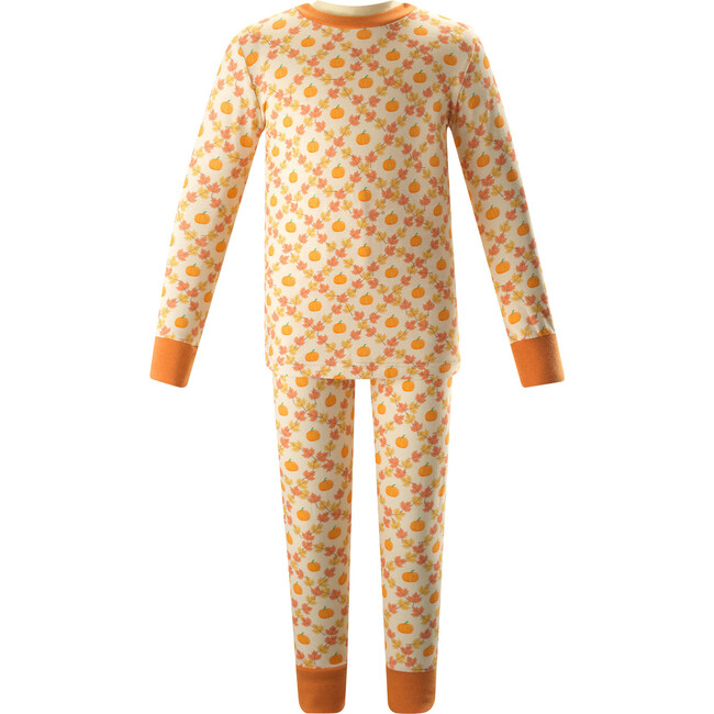 Pumpkin Check Elastic Cuff Long Sleeve Pajamas, Orange