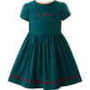 Holly Embroidered Ric Rac Ribbon Trim Short Puff Sleeve Skirt Dress, Green - Dresses - 1 - thumbnail