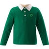 Leaf Embroidered Contrast Collar Rugby Polo Shirt, Green - Polo Shirts - 1 - thumbnail