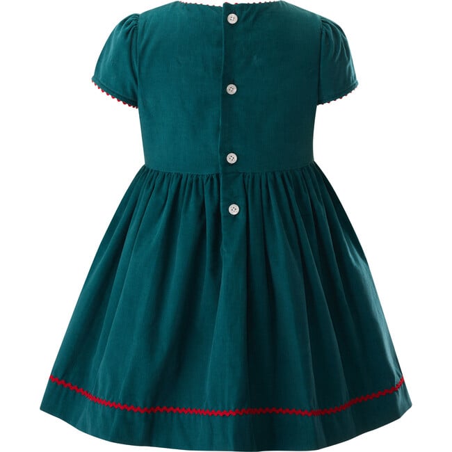 Holly Embroidered Ric Rac Ribbon Trim Short Puff Sleeve Skirt Dress, Green - Dresses - 2