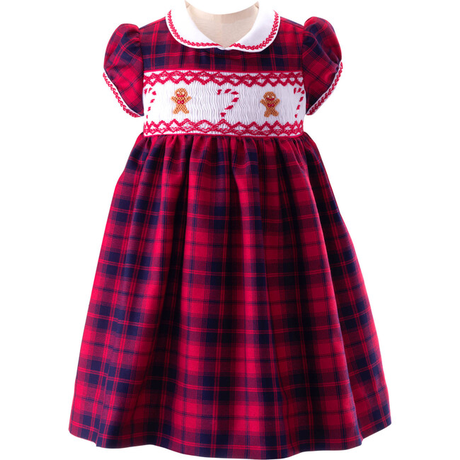 Gingerbread Peter Pan Collar Short Puff Sleeve Smocked Dress & Bloomers, Red