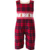 Gingerbread Check Adjustable Button Smocked Dungarees, Red - Onesies - 1 - thumbnail