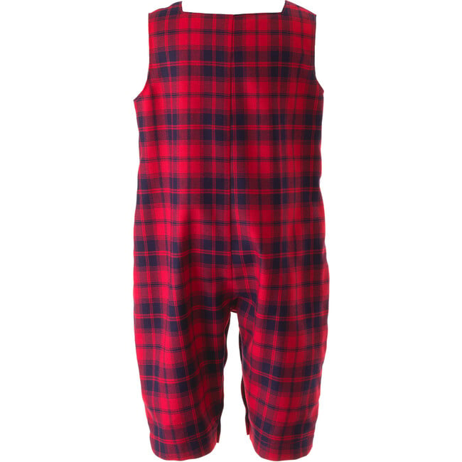 Gingerbread Check Adjustable Button Smocked Dungarees, Red - Onesies - 2