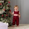 Gingerbread Check Adjustable Button Smocked Dungarees, Red - Onesies - 3