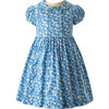 Floral Frill Front Peter Pan Collar Short Puff Sleeve Dress, Blue - Dresses - 1 - thumbnail