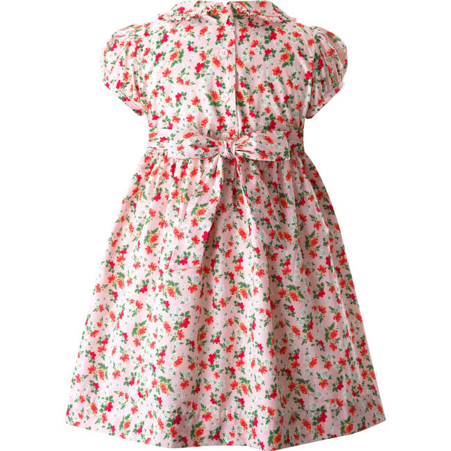 Floral Frill Front Peter Pan Collar Short Puff Sleeve Dress, Pink - Dresses - 2