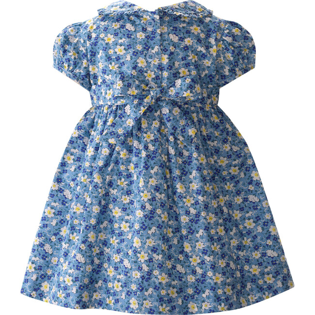 Floral Frill Front Peter Pan Collar Short Puff Sleeve Dress & Bloomers, Blue - Dresses - 2