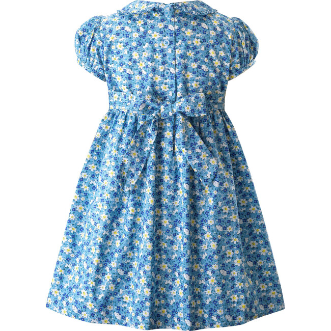 Floral Frill Front Peter Pan Collar Short Puff Sleeve Dress, Blue - Dresses - 2