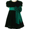 Crushed Velvet Bow Ribbon Tie Short Puff Sleeve Dress, Green - Dresses - 1 - thumbnail
