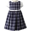 Check Pinafore Ric Rac Trim Top & Gathered Skirt Set, Navy - Mixed Apparel Set - 1 - thumbnail