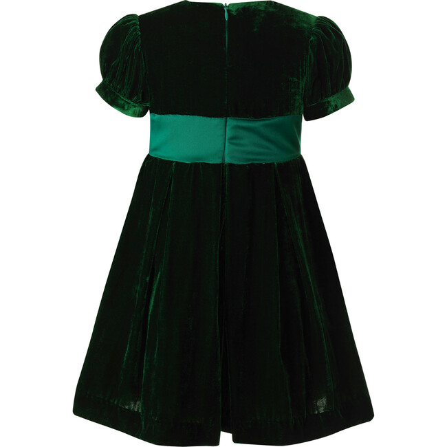 Crushed Velvet Bow Ribbon Tie Short Puff Sleeve Dress, Green - Dresses - 2