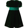 Crushed Velvet Bow Ribbon Tie Short Puff Sleeve Dress, Green - Dresses - 2