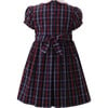 Check Embroidered Short Puff Sleeve Peter Pan Collar Smocked Dress, Navy - Dresses - 2