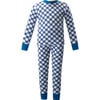 Check Elastic Cuff Long Sleeve Jersey Pajamas, Navy - Pajamas - 1 - thumbnail