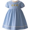 Baby Snowflake Embroidered Ric Rac Ribbon Trim Short Puff Sleeve Dress, Blue - Dresses - 1 - thumbnail