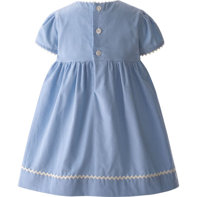 Baby Snowflake Embroidered Ric Rac Ribbon Trim Short Puff Sleeve Dress, Blue - Dresses - 2