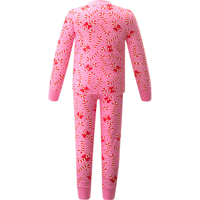 Candy Cane Elastic Cuff Long Sleeve Jersey Pajamas, Pink - Pajamas - 2