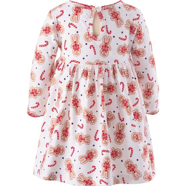 Baby Gingerbread Print Trim Gathered Skirt Jersey Dress, Red - Dresses - 2