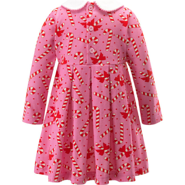 Baby Candy Cane Peter Pan Collar Long Sleeve Jersey Skirt Dress, Pink - Dresses - 2