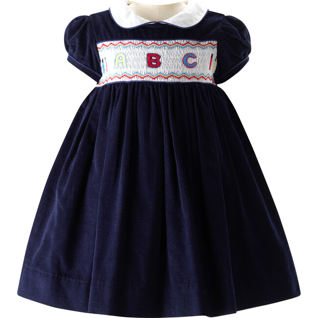 ABC Peter Pan Collar Puff Sleeve Smocked Dress & Bloomers, Navy